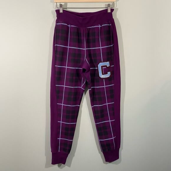 Champion Women's Purple Plaid Reverse Weave Jogger Sweatpants Size Small - Picture 1 of 8